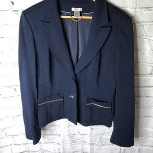 CACHE Knit Blazer Jacket Gold Zipper Navy Size 10